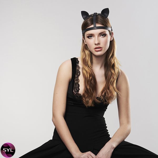 Маска кошечки Bijoux Indiscrets MAZE - Cat Ears Headpiece Black, экокожа SO2684 фото