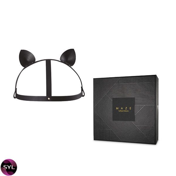 Маска кошечки Bijoux Indiscrets MAZE - Cat Ears Headpiece Black, экокожа SO2684 фото