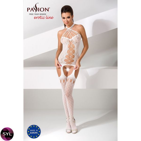 Бодістокінг Passion BS056 white, комбінезон, імітація панчох PBS056W SafeYourLove