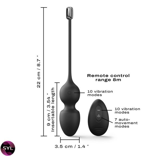 Вагінальні кульки Dorcel LOVE BALLS BLACK, вібрації та рухи внутрішньої кульки, пульт ДК SO7389 SafeYourLove