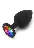 Zatyczka analna Toy Joy Rainbow Booty Jewel z tęczowym kryształem, czarna, duża