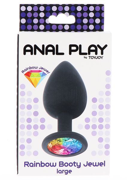 Zatyczka analna Toy Joy Rainbow Booty Jewel z tęczowym kryształem, czarna, duża