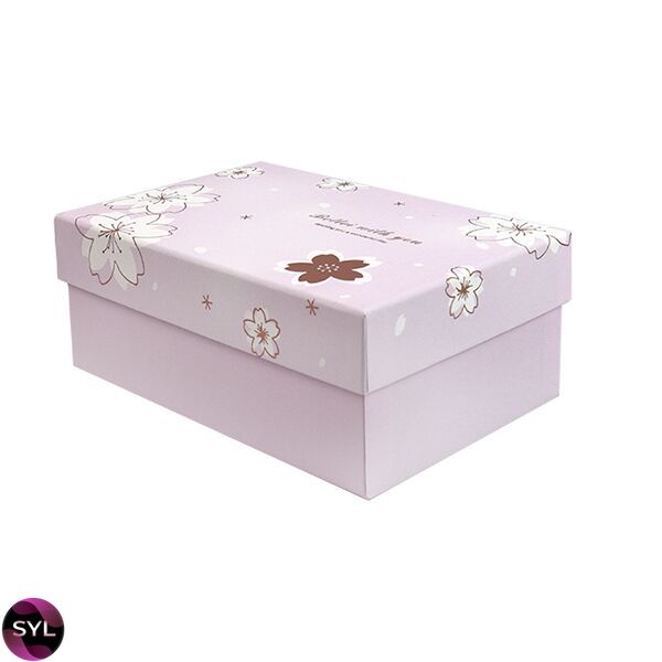 Подарочная коробка с цветами розовая, L - 28.5х21.5х11 cм