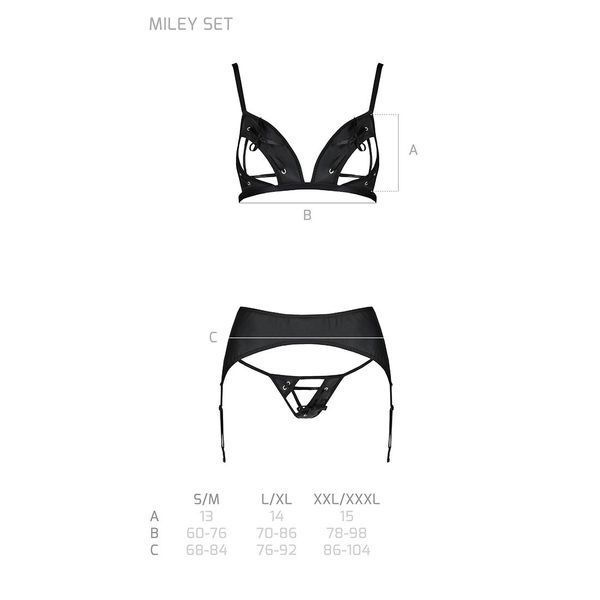 Комплект з екошкіри Passion Miley Set: трусики, бюстгальтер, пояс для панчіх, розмір L/XL SO5771 SafeYourLove