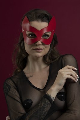Маска кішечки Feral Feelings - Kitten Mask, натуральна шкіра, червона SO3410 SafeYourLove