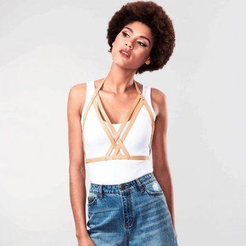 Портупея Bijoux Indiscrets MAZE - Halter Bra Harness Braun BJ0253 фото