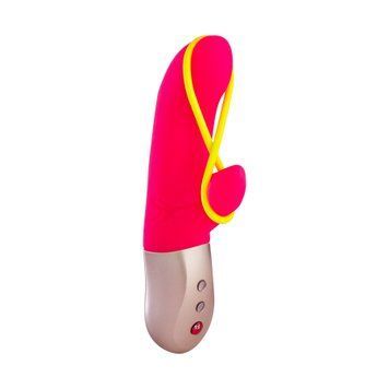 Мінівібратор-кролик зі стимулювальною стрічкою Fun Factory AMORINO pink/neon yellow, стрічка знімна SX0946 SafeYourLove