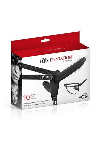 Подвійний страпон з вібрацією Fetish Tentation Vibrating Strap-On with Double Dildo Black SO3748 SafeYourLove