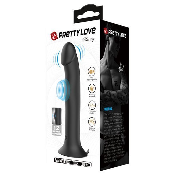Pretty Love Murray realistic suction cup vibrator with pulsation, 19 x 3.8 cm, Black