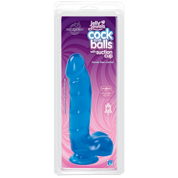 Фалоімітатор Doc Johnson Jelly Jewels Cock & Balls Blue, діаметр 3,6 см, антибактеріальний ПВХ SO2008 SafeYourLove