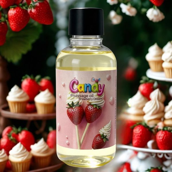 Candy massage oil with Strawberry and Cream scent, 50 ml