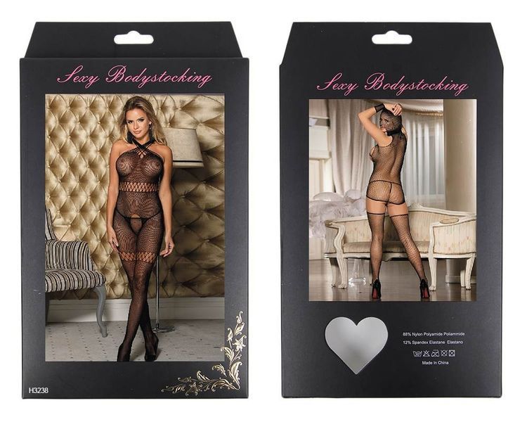 Transparent jumpsuit Star Night with decorative weaves and open access, Black