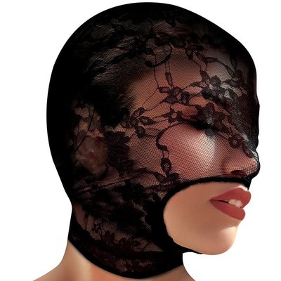 Кружевная маска на голову Master Series с открытым ртом, черная AH48615 фото