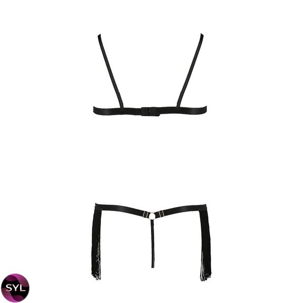 Комплект білизни KASSANDRA SET OpenBra black L/XL - Passion Exclusive: ліф з бахромою, трусики-спідн PS26301 SafeYourLove