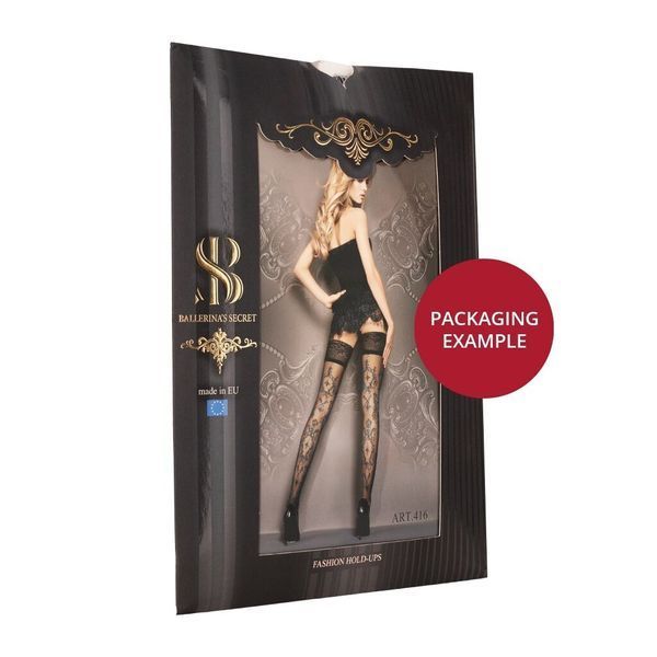 Ballerina's Secret stockings with fancy patterns and silicone lace, black, L/XL
