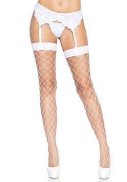 Leg Avenue Fence Net Thigh Highs, White, One size