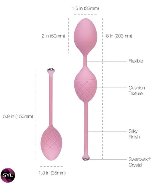 Роскошные вагинальные шарики PILLOW TALK - Frisky с кристаллом, диаметр 3,2см, вес 49-75гр SO2721 фото