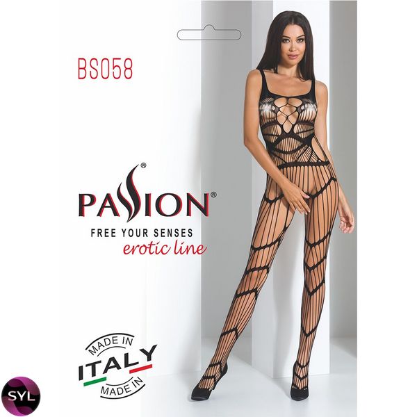 Бодістокінг Passion BS058 black, комбінезон, дуже повітряний PBS058B SafeYourLove