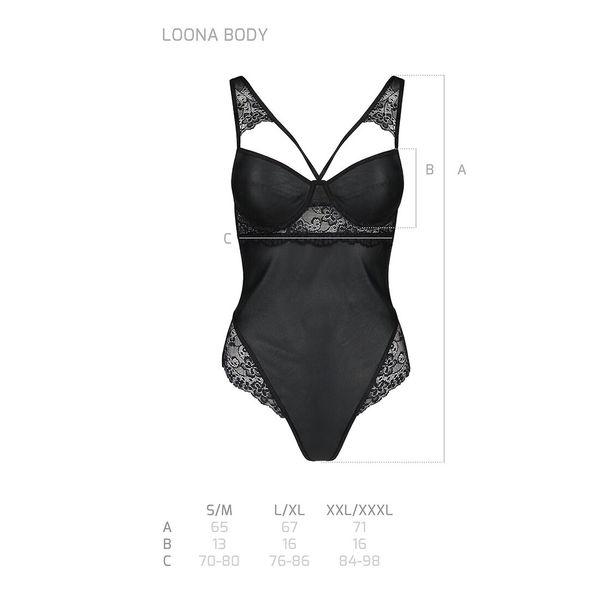 Боді з еко-шкіри та мережива Loona Body black L/XL - Passion SO5355 SafeYourLove