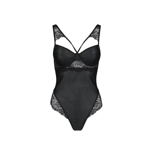 Боди из эко-кожи и кружева Passion Loona Body black SO5355 фото