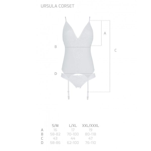 Корсет із пажами, трусики з ажурним декором та відкритим кроком Passion Ursula Corset white SO5838 SafeYourLove