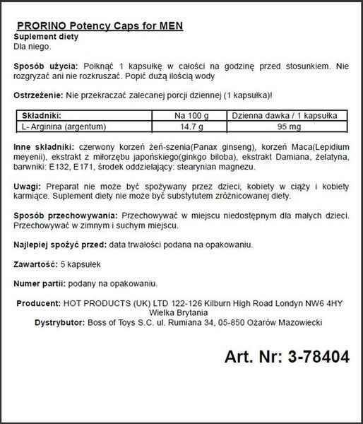 Збудливі капсули для чоловіків ERO PRORINO black line Potency (ціна за 5 капсул в упаковці)