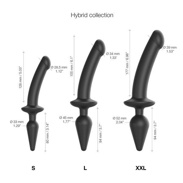 Anal plug with dildo 2in1 Strap-On-Me SWITCH PLUG-IN DILDO Black S, diameter 3.3/2.9 cm