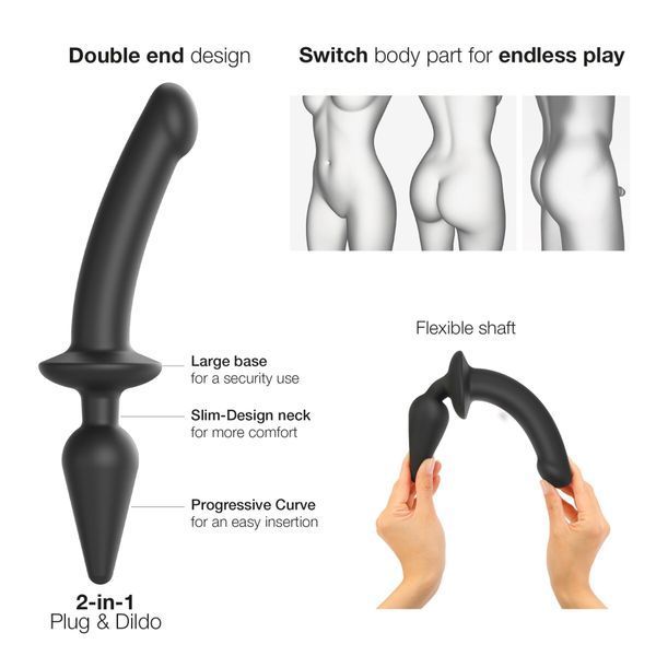 Anal plug with dildo 2in1 Strap-On-Me SWITCH PLUG-IN DILDO Black S, diameter 3.3/2.9 cm