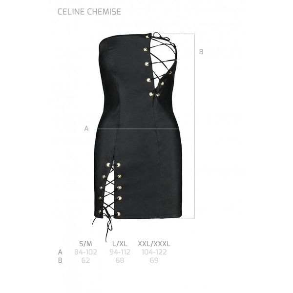 Мини-платье из экокожи CELINE CHEMISE black — Passion: шнуровка, трусики в комплекте SO6406 фото