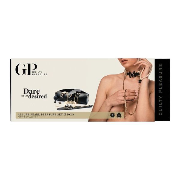Zestaw Guilty Pleasure Pearl BDSM z perłami i złotymi dodatkami, 7 element&oacute;w