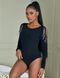 Black bodysuit with long sleeves Star Night and chain tassels, L