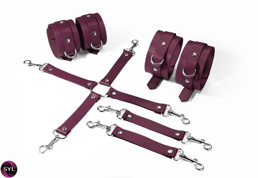 Набор для БДСМ 3 в 1 Feral Feelings BDSM Kit 3 Burgundy, burgundy, наручники, поножи, крестовина SO8271 фото