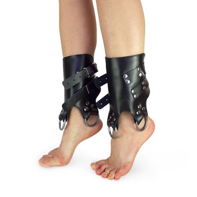 Поножі манжети для подвіса за ноги Leg Cuffs, натуральна шкіра, колір чорний SO5182 SafeYourLove