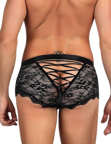 Sexy Black Lace Star Night Briefs for Men, S