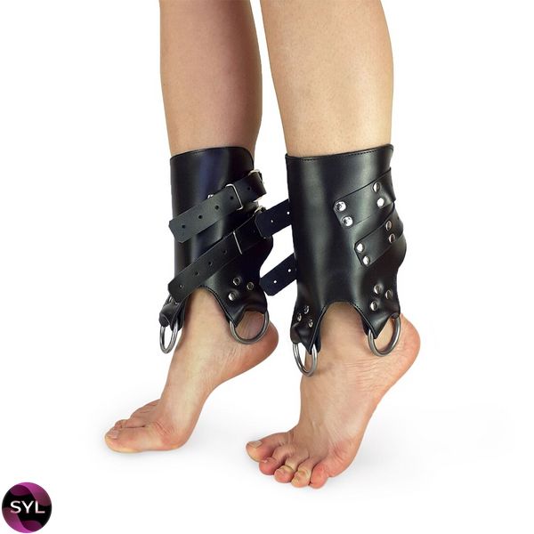 Поножи манжеты для подвеса за ноги Leg Cuffs For Suspension из натуральной кожи, цвет черный SO5182 фото