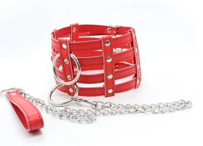 Ошейник с поводком-цепочкой DS Fetish Collar with chain leash red 262002013 фото