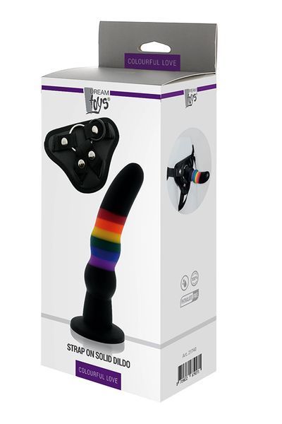 Страпон женский радужный COLOURFUL LOVE STRAP ON SOLID DILDO DT21740 фото