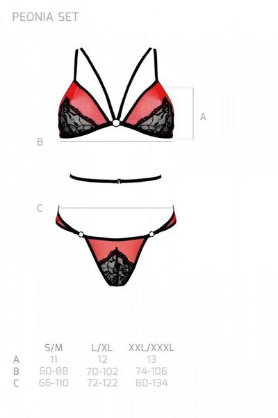 Комплект білизни Passion PEONIA SET L/XL red, бра, трусики SO8466 SafeYourLove