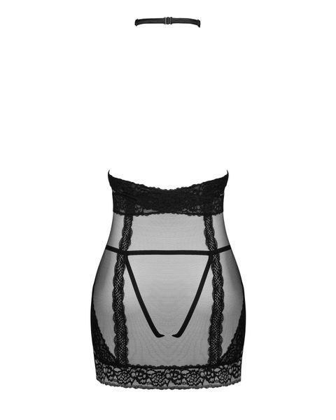 Напівпрозора сорочка з відкритими грудьми Obsessive Lacrisia chemise, з чокером, розмір M/L SO7287 SafeYourLove