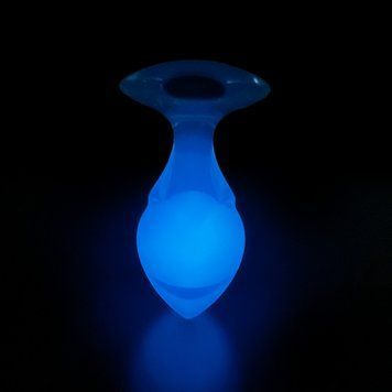Голубая люминесцентная анальная пробка UNIVIBE, силиконовая с шариком внутри, 9.6 х 4 см FSJ002 фото
