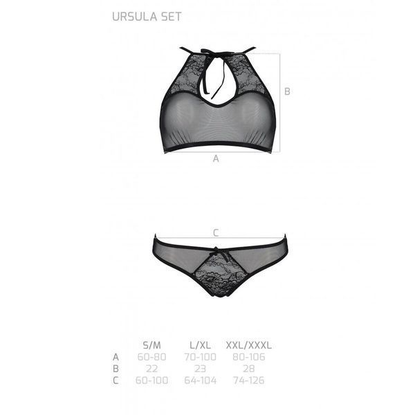 Комплект: бра, трусики з ажурним декором та відкритим кроком Ursula Set &mdash; Passion, колір Black, розмір L SO5841 SafeYourLove