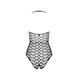 Bodystocking in large mesh Passion BS087, open back, halter, with access, color Black
