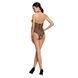 Bodystocking in large mesh Passion BS087, open back, halter, with access, color Black