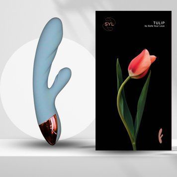 Вибратор-кролик SYL TULIP &ndash; двойное удовольствие с эффектом подогрева, цвет BLUE