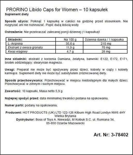 PRORINO Premium female capsules to increase libido (price per package, 10 capsules)
