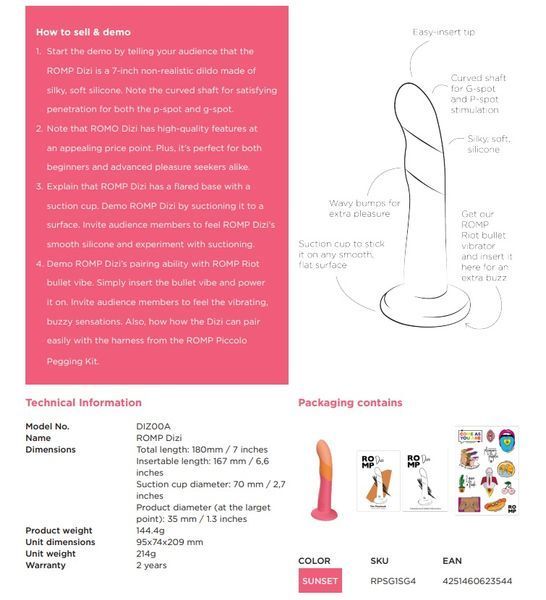 Dildo attachment for ROMP Dizi strap-on, gradient color: from red to