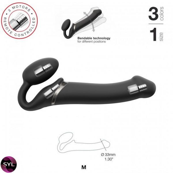 Безремневой страпон с вибрацией Strap-On-Me Vibrating Black M, диаметр 3,3см, пульт ДУ, регулируемый SO3354 фото