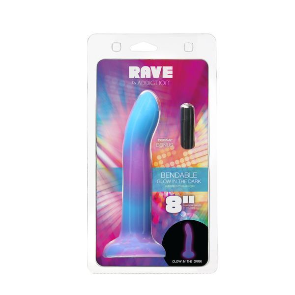 Светящийся в темноте фаллоимитатор ADDICTION Rave 8&Prime; Glow in the Dark Dildo Blue Purple, 20,3 см SO6851 фото