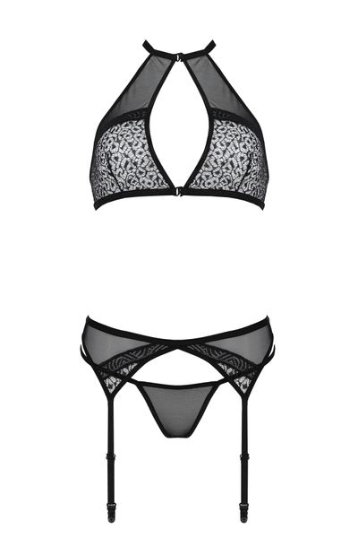 Комплект білизни Passion SATARA SET L/XL black, топ, пояс для панчіх, стрінги SO8481 SafeYourLove