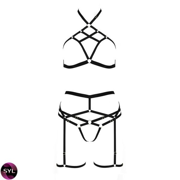 Комплект білизни MORGAN SET OpenBra black - Passion Exclusive: стрепи: трусики, ліф, пояс PS23901 SafeYourLove